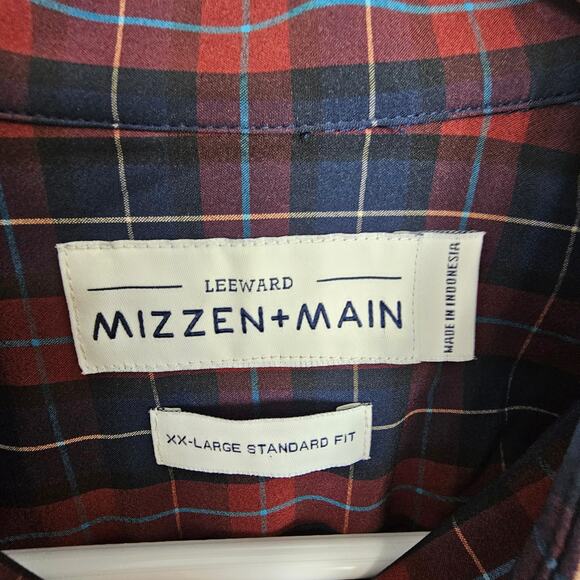 Mizzen + Main Leeward Shirt Blue Red Plaid Button Down Dress Shirt Men XXL - Picture 6 of 8